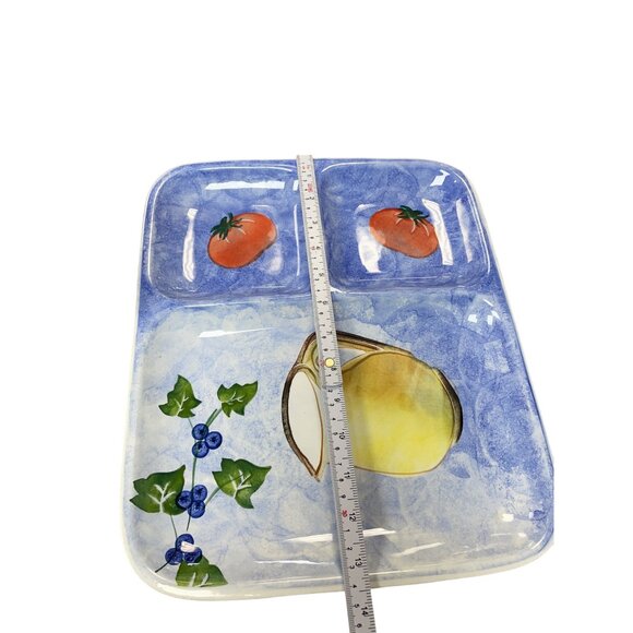 Ceramica JRM Handcrafted Stoneware Divided fruite pitcher art Serving plate 11.5 - Picture 8 of 10